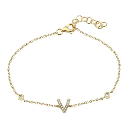 14K Yellow Gold Diamond Initial And Diamond Bracelet