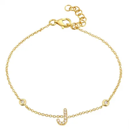 14K Yellow Gold Diamond Initial And Diamond Bracelet