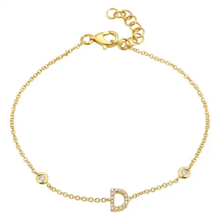 14K Yellow Gold Diamond Initial And Diamond Bracelet