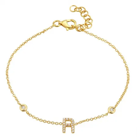 14K Yellow Gold Diamond Initial And Diamond Bracelet