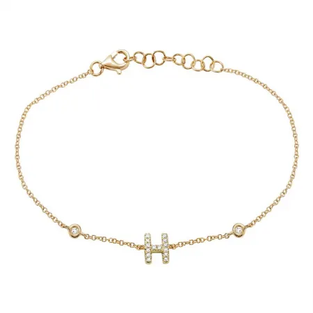 14K Yellow Gold Diamond Initial And Diamond Bracelet