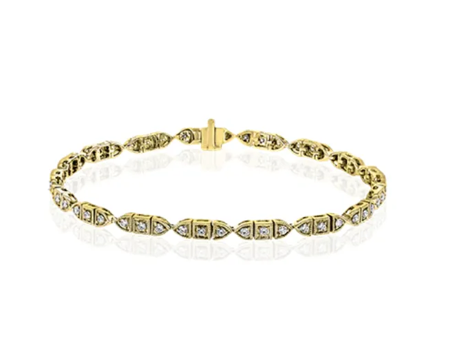 14k Yellow Gold Diamond Milgrain Edged Pod Segment Bracelet (I6822)