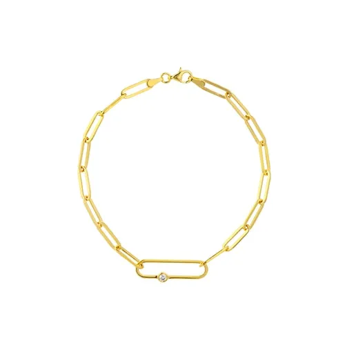 14K Yellow Gold Diamond Paper Clip Link Bracelet