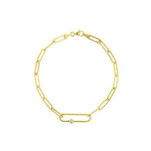 14K Yellow Gold Diamond Paper Clip Link Bracelet