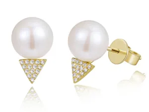 14K Yellow Gold Diamond   Pearl Earrings