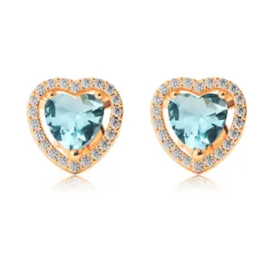 14k Yellow Gold Plated 1 Ct Created Halo Heart Aquamarine Stud Earrings