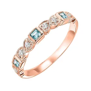 14Kt Rose Gold Diamond 1/12Ctw & Aquamarine 1/7Ctw Ring