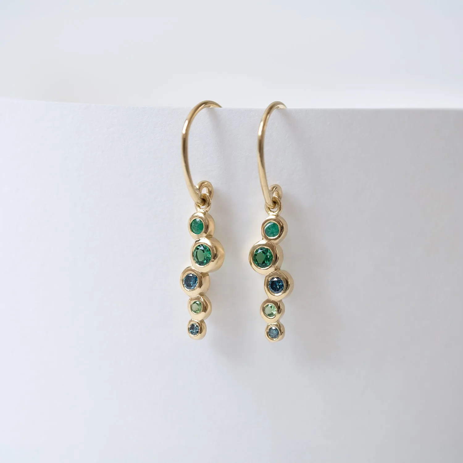 18k Emerald Green Small Cascade Earrings