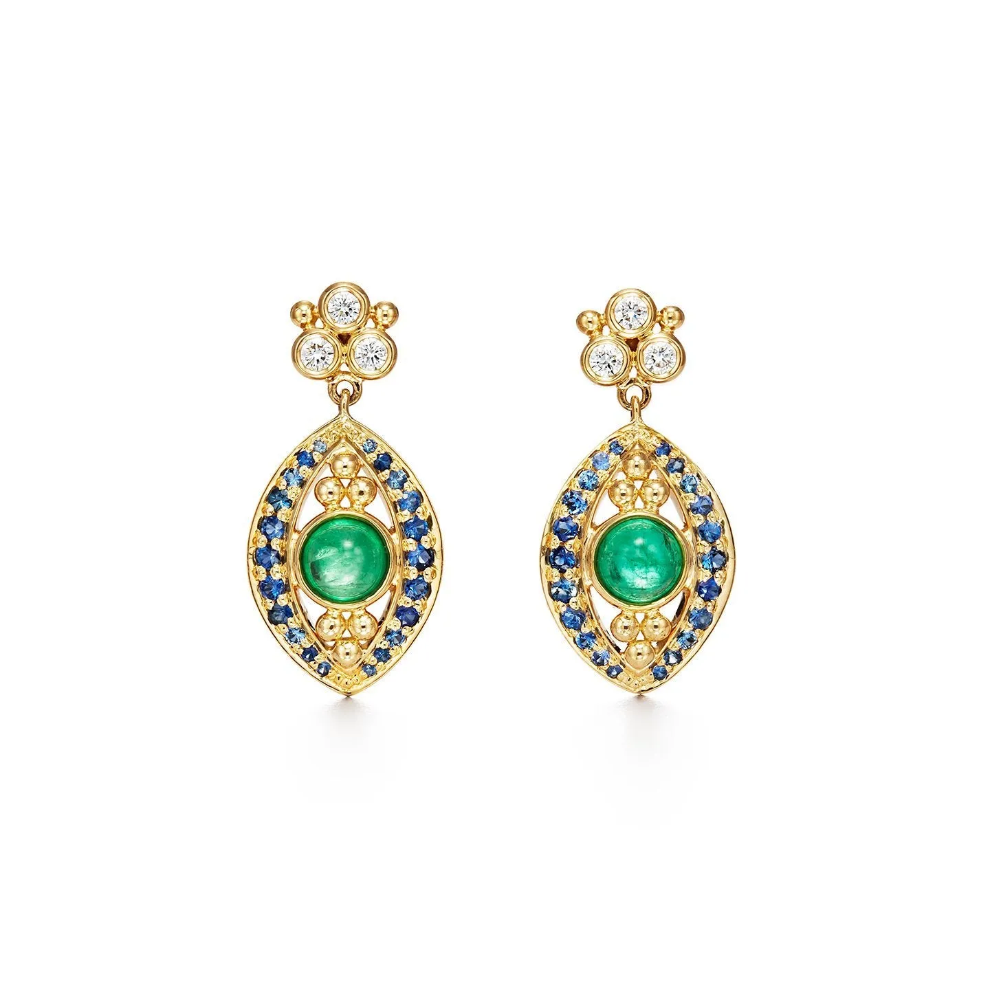 18K Evil Eye Drop Earring in blue sapphire, emerald and diamond