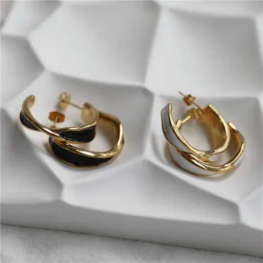 18k Gold-Filled Enamel Hoop Earrings