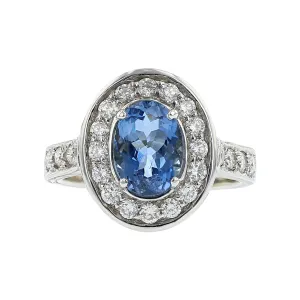 18K White Gold Aquamarine Diamond Halo Ring