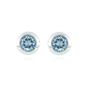 18k White Gold Bezel Set Aquamarine Studs