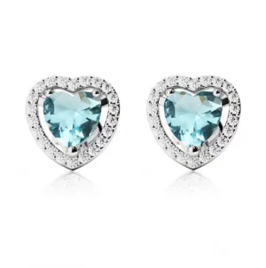 18k White Gold Plated 4 Ct Created Halo Heart Aquamarine Stud Earrings