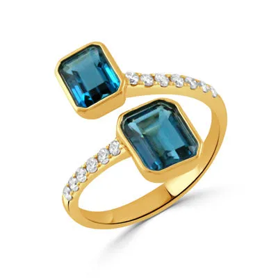 18K YELLOW GOLD LONDON BLUE TOPAZ AND DIAMOND RING