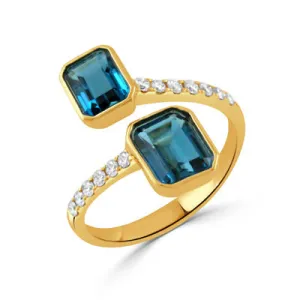 18K YELLOW GOLD LONDON BLUE TOPAZ AND DIAMOND RING