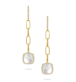 18k Yellow Gold 'White Orchid' Mother of Pearl & Diamond Chain Drop Earrings (I8997)