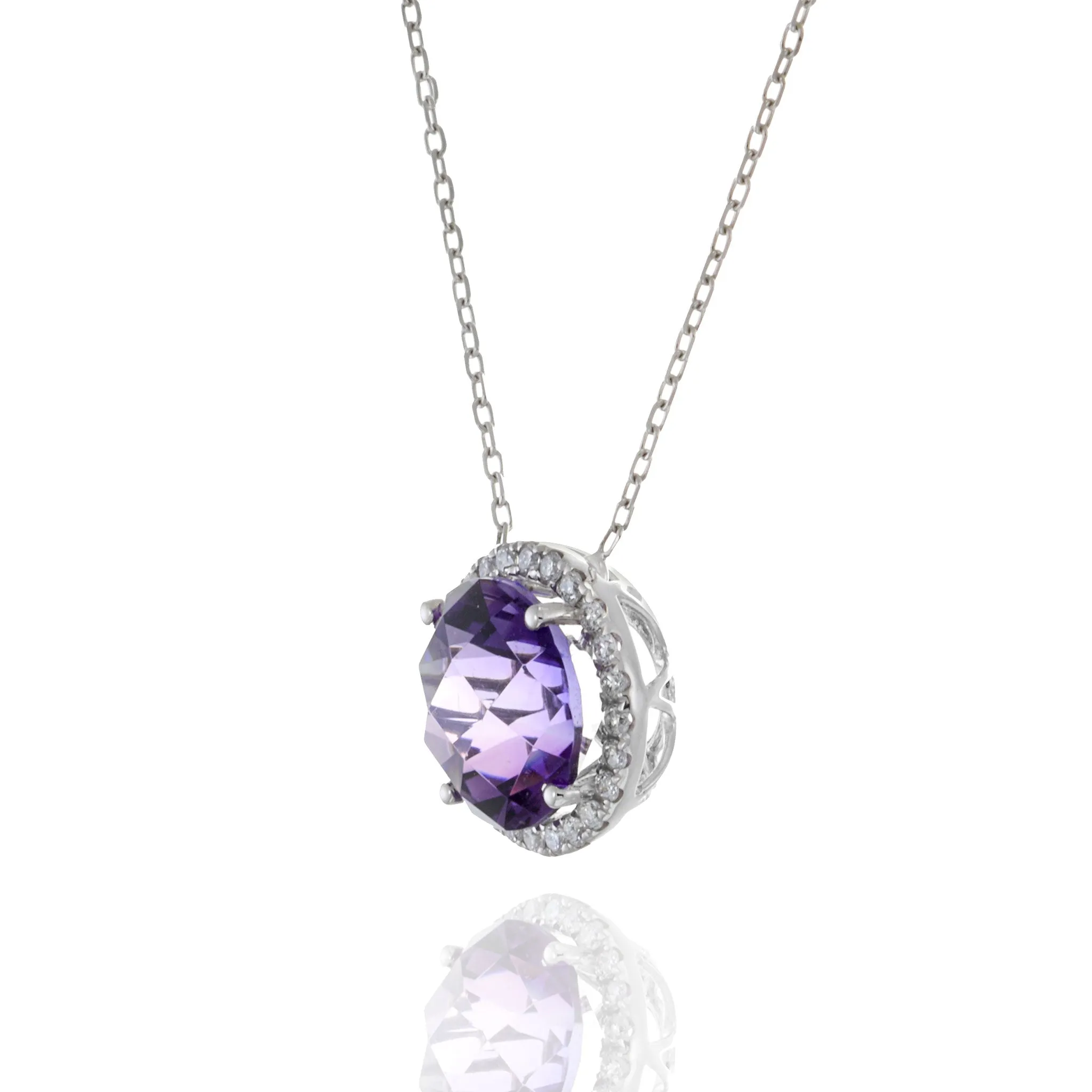 18KT White Gold Amethyst And Diamond Necklace