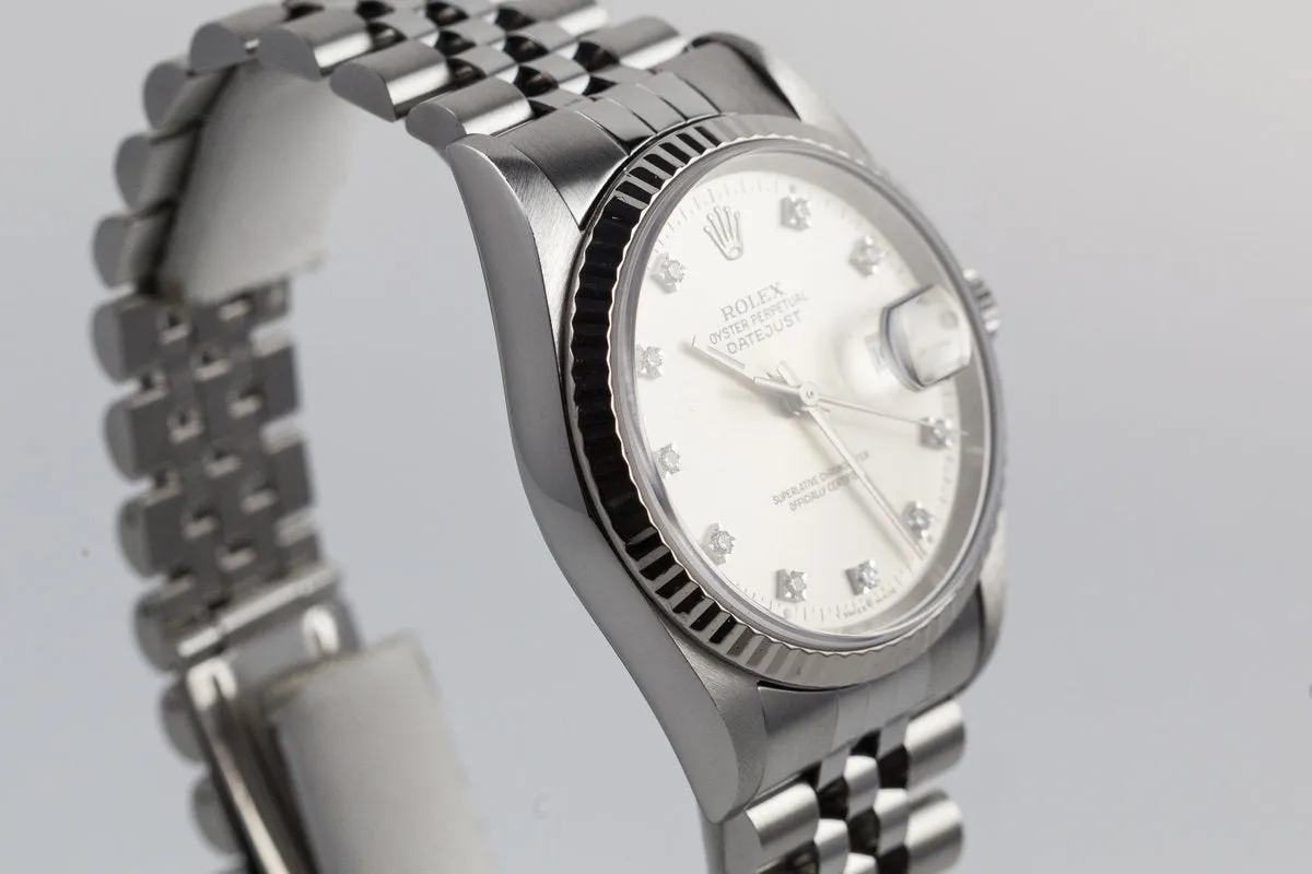 1995 Rolex DateJust 16234 Factory Silver Diamond Dial