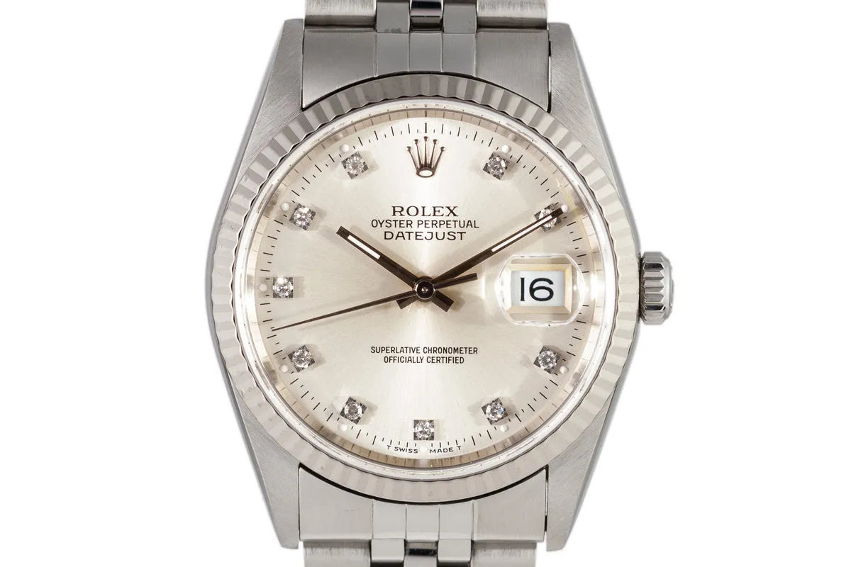 1995 Rolex DateJust 16234 Factory Silver Diamond Dial