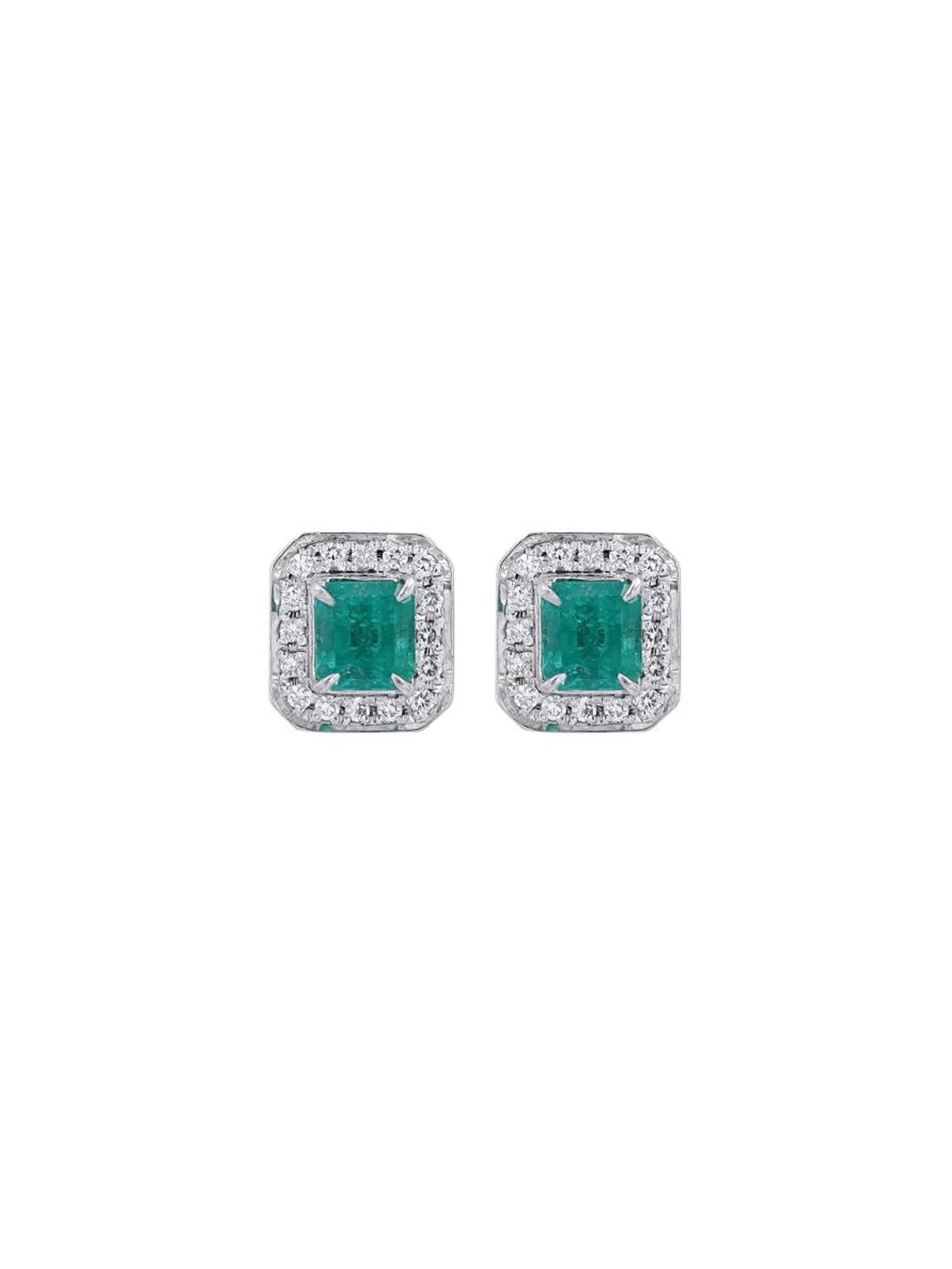 1.99ct Diamond Emerald Platinum Cluster Stud Earrings