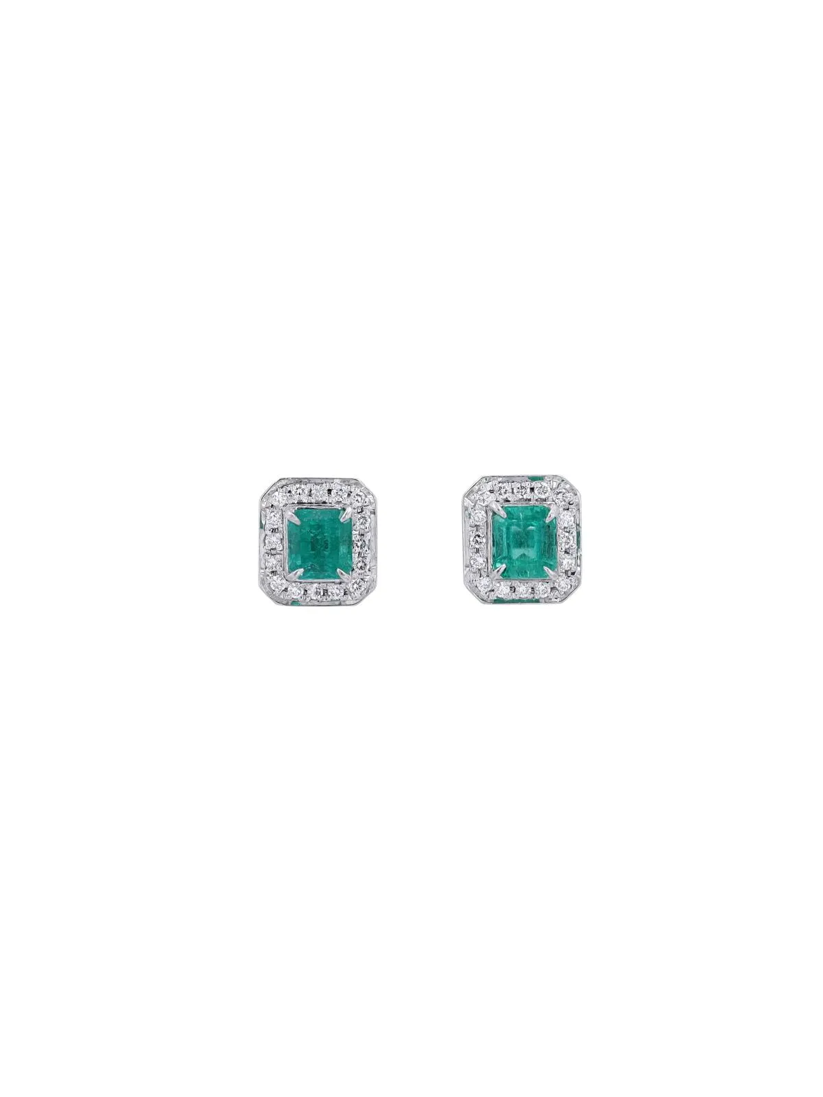 1.99ct Diamond Emerald Platinum Cluster Stud Earrings