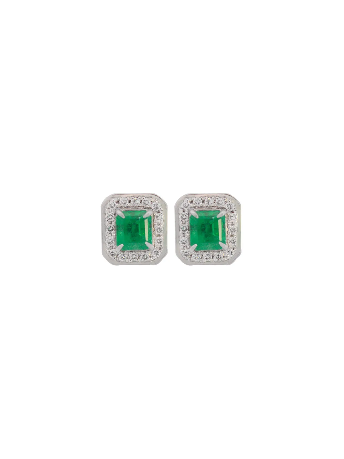 1.99ct Diamond Emerald Platinum Cluster Stud Earrings