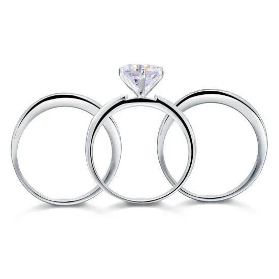 2 Ct Created Zirconia 925 Sterling Silver Wedding Engagement Ring Set 3-Pcs MXFR8101