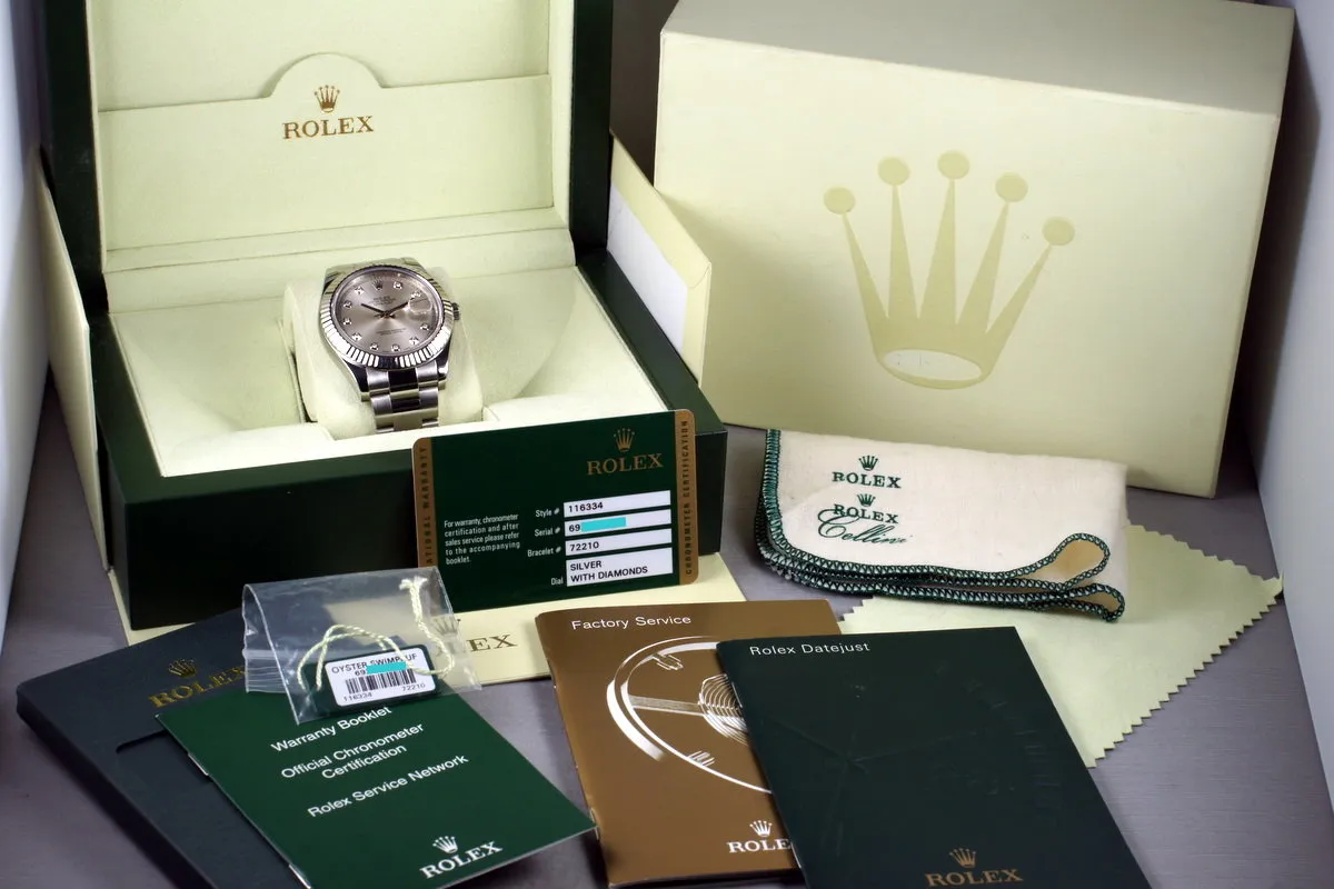 2010 Rolex Datejust II 116334 Silver Diamond Dial with Box and Papers