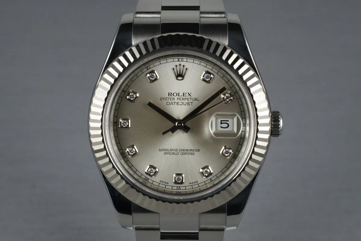 2010 Rolex Datejust II 116334 Silver Diamond Dial with Box and Papers