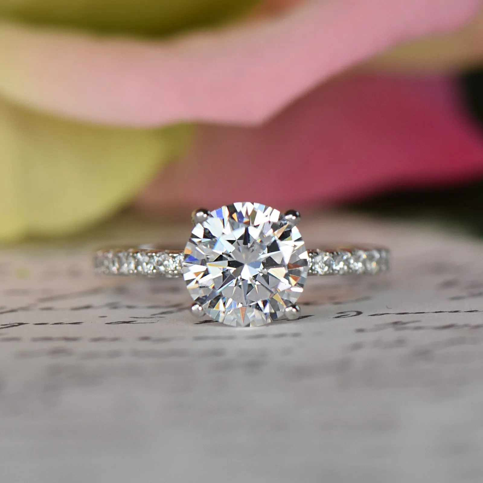 2.25 ctw 4 Prong Round Accented Solitaire Ring