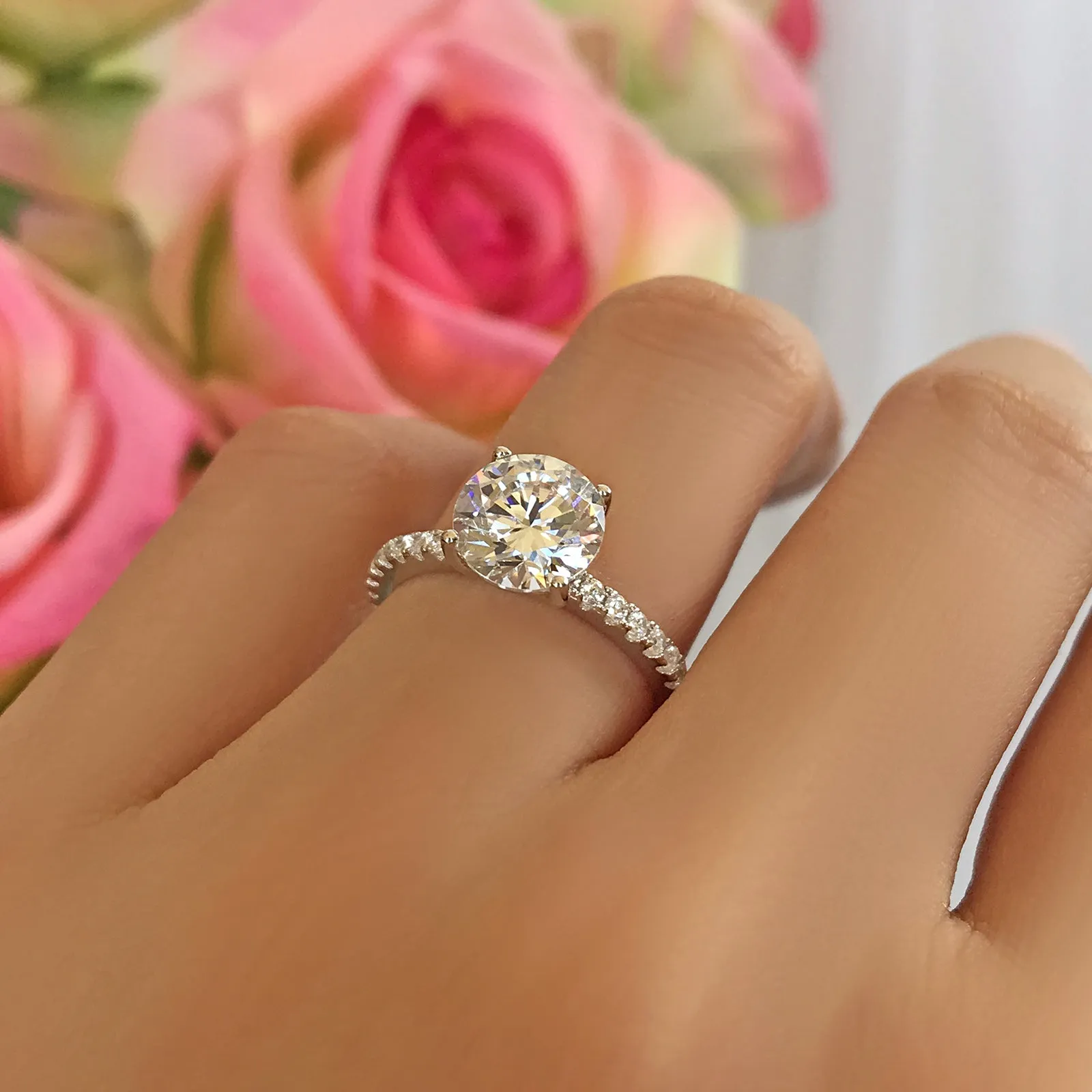 2.25 ctw 4 Prong Round Accented Solitaire Ring