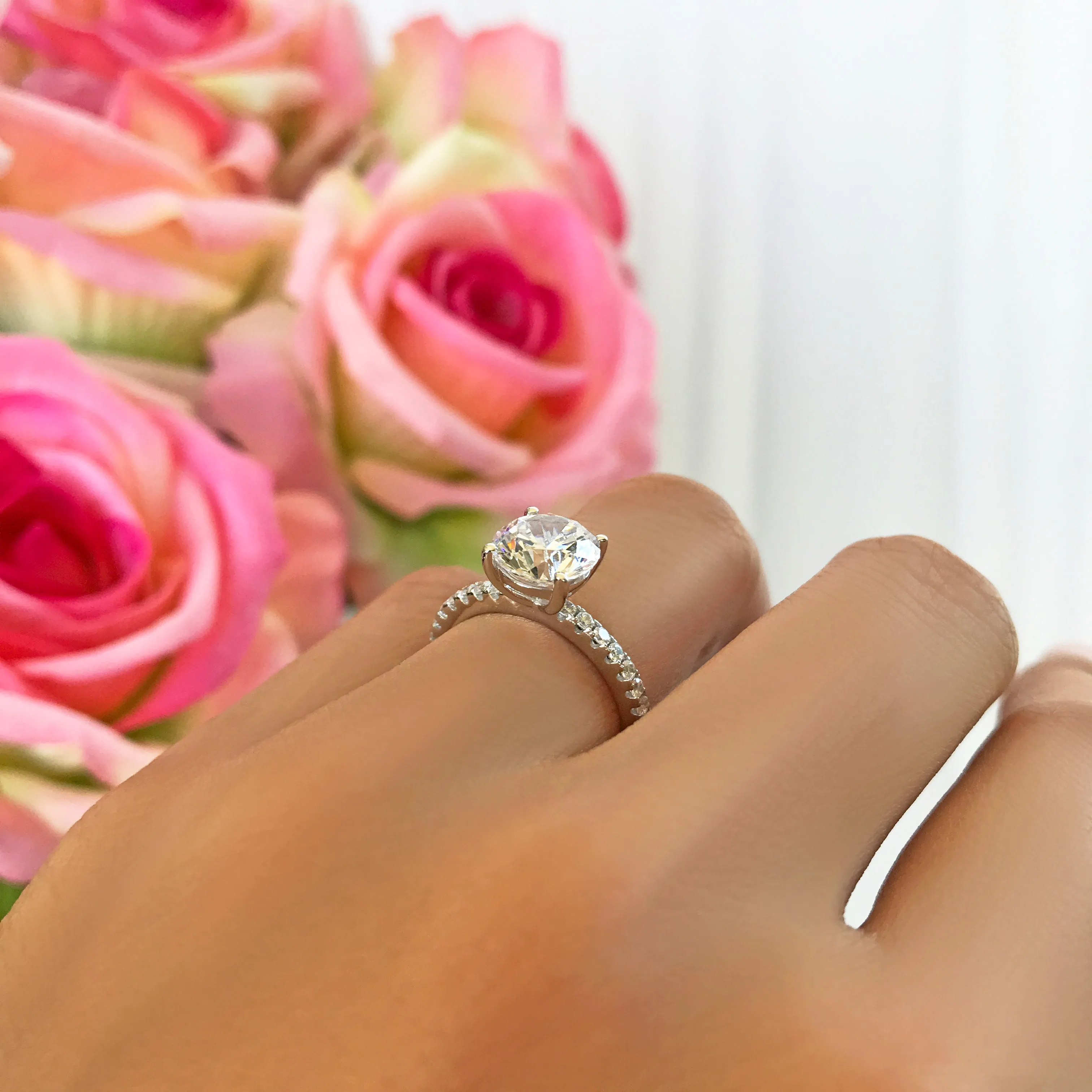 2.25 ctw 4 Prong Round Accented Solitaire Ring