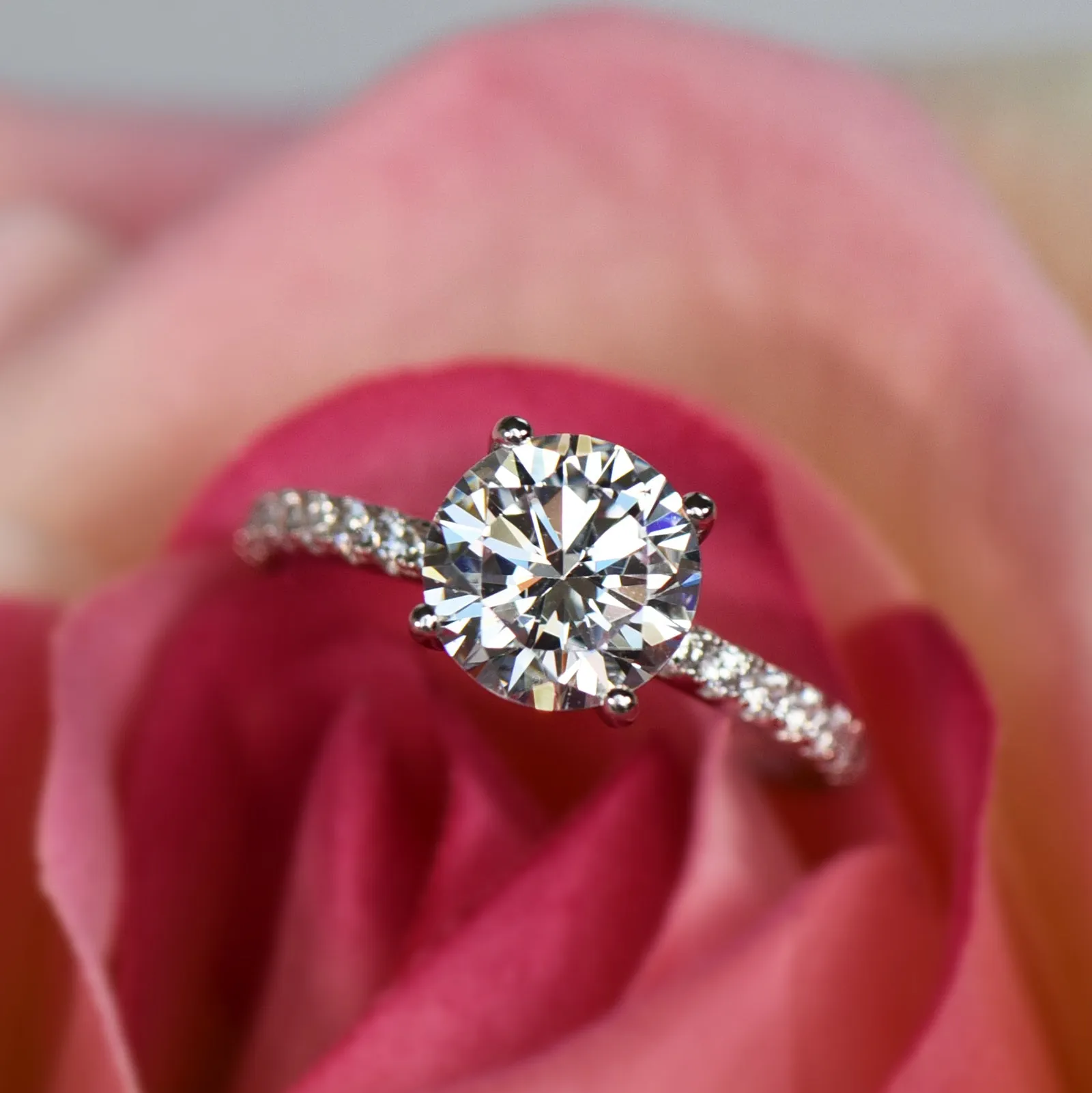 2.25 ctw 4 Prong Round Accented Solitaire Ring