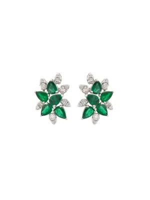 3.95ct Diamond Emerald 18K Gold Cluster Earrings