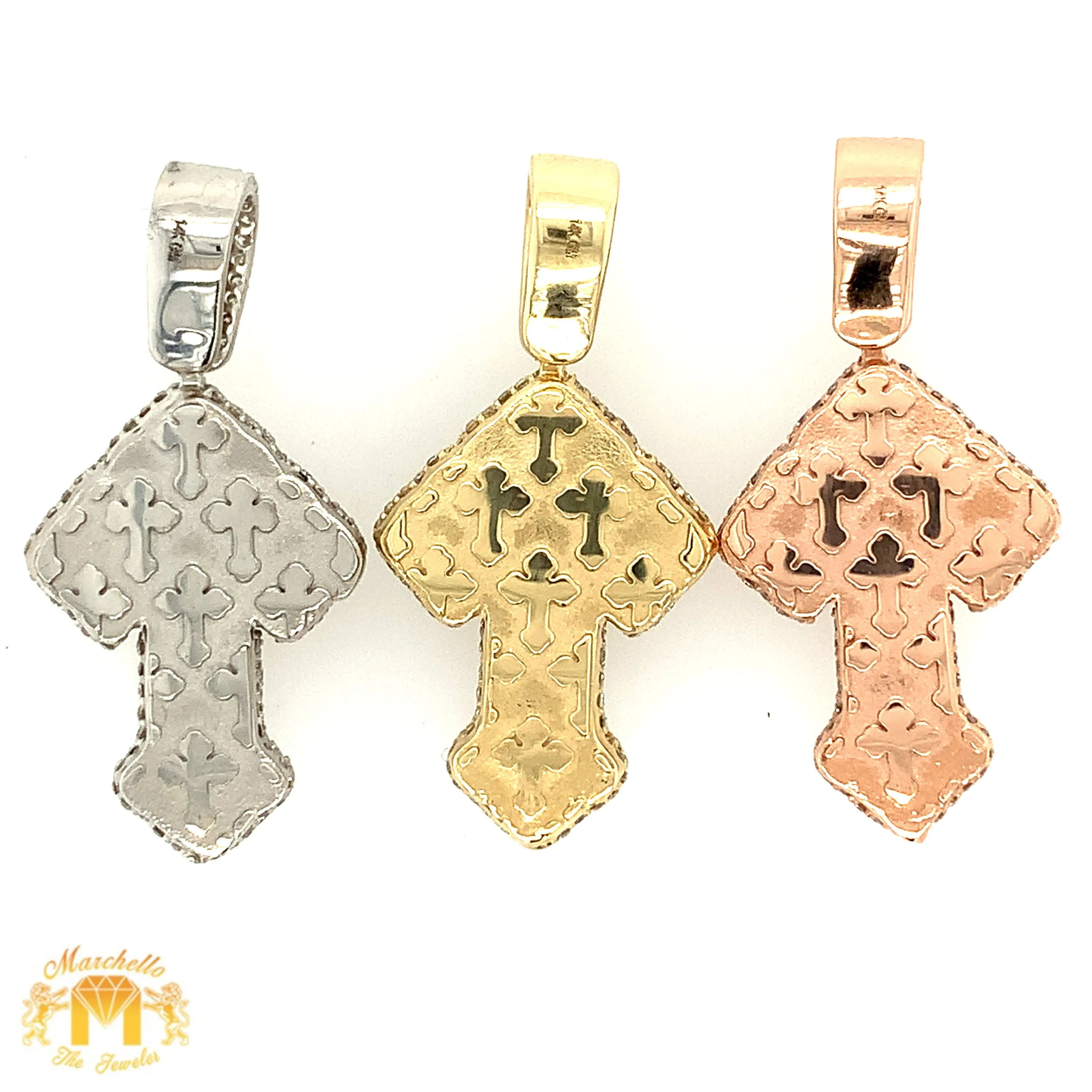 4.07ct Diamond and Gold Cross Pendant and Tennis Chain Set (1 pointers, emerald-cut diamonds, choose your color)