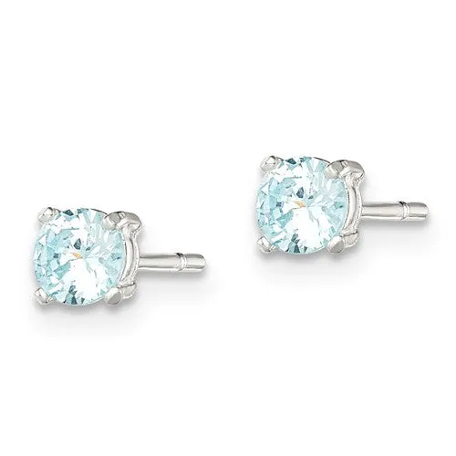 4mm Sterling Silver Round CZ Stud Earrings - Aqua