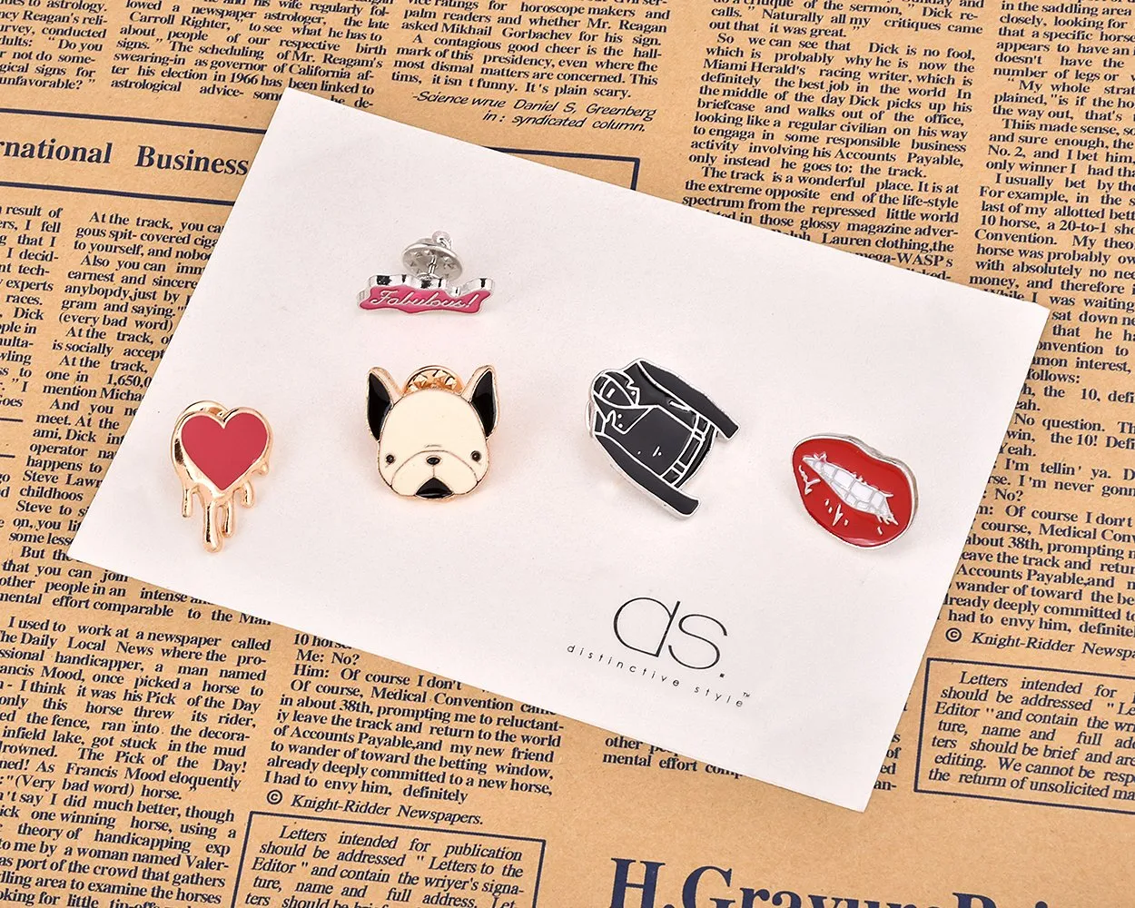 5 Pieces Cartoon Enamel Brooch for Clothes - Animal Series