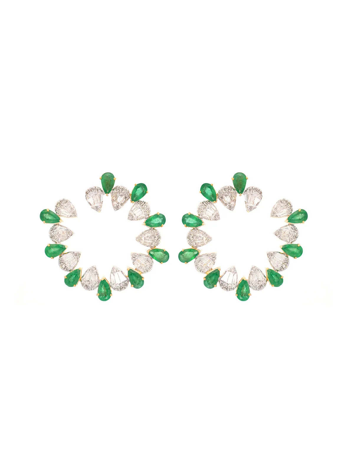 5.32ct Diamond Emerald 14K Gold Cluster Earrings