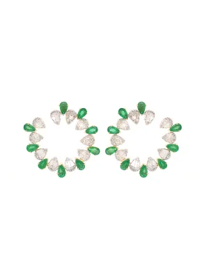 5.32ct Diamond Emerald 14K Gold Cluster Earrings