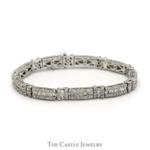 6 Inch 4cttw Round & Baguette Diamond Cluster Bracelet in 14k White Gold