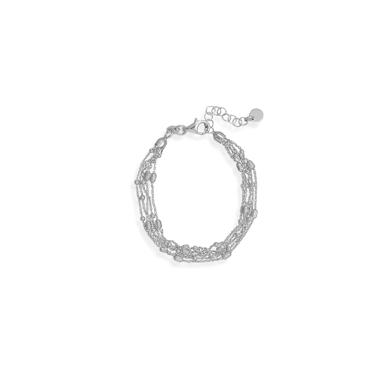 6.5"   1" Rhodium Plated Five Strand Satellite Chain Bracelet