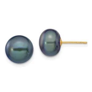 9 - 10 mm Black Freshwater Cultured Button Pearl Stud Earring