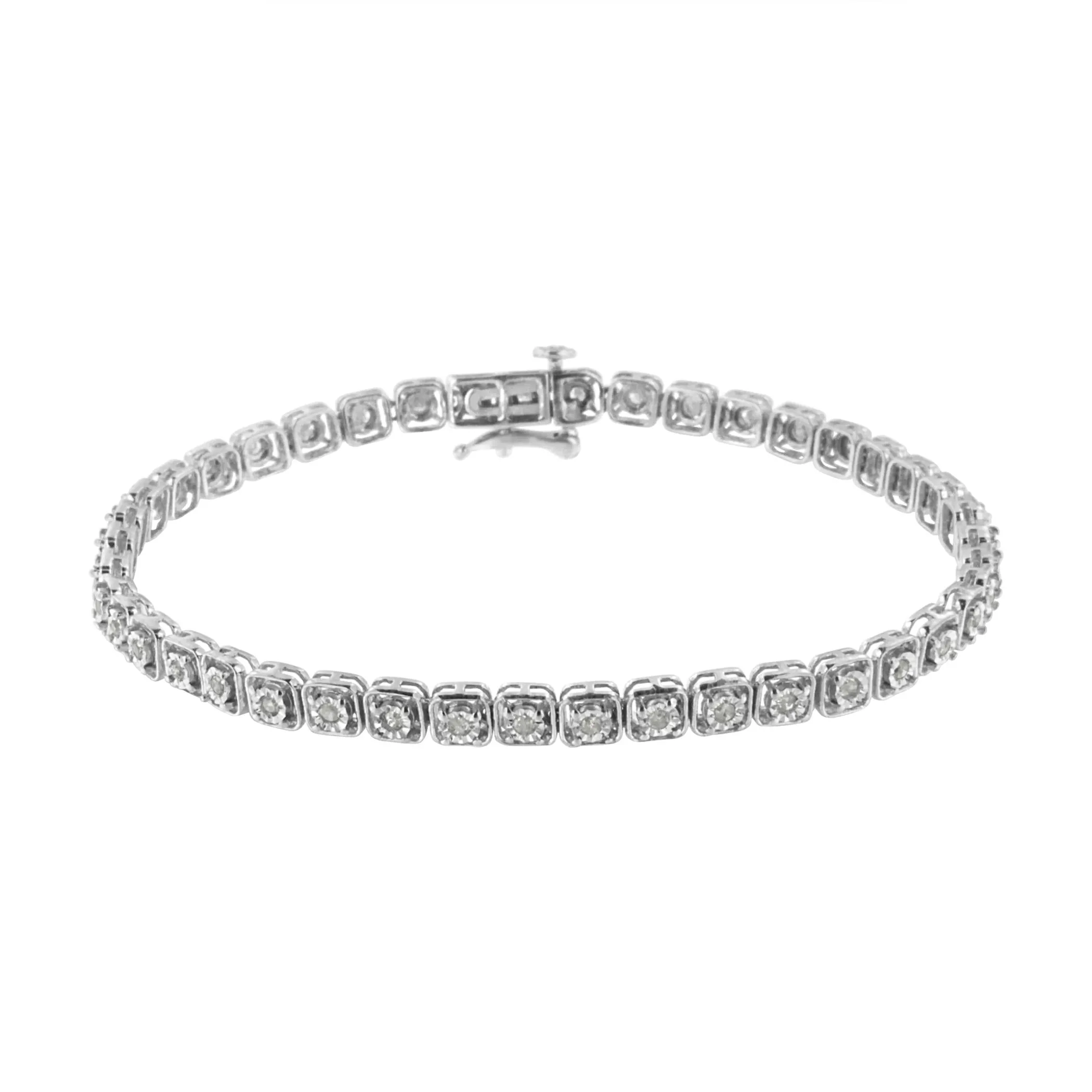 .925 Sterling Silver 1/2 cttw Miracle Set Diamond Box Link Tennis Bracelet (I-J Color, I3 Promo Clarity) - Size 7.25"