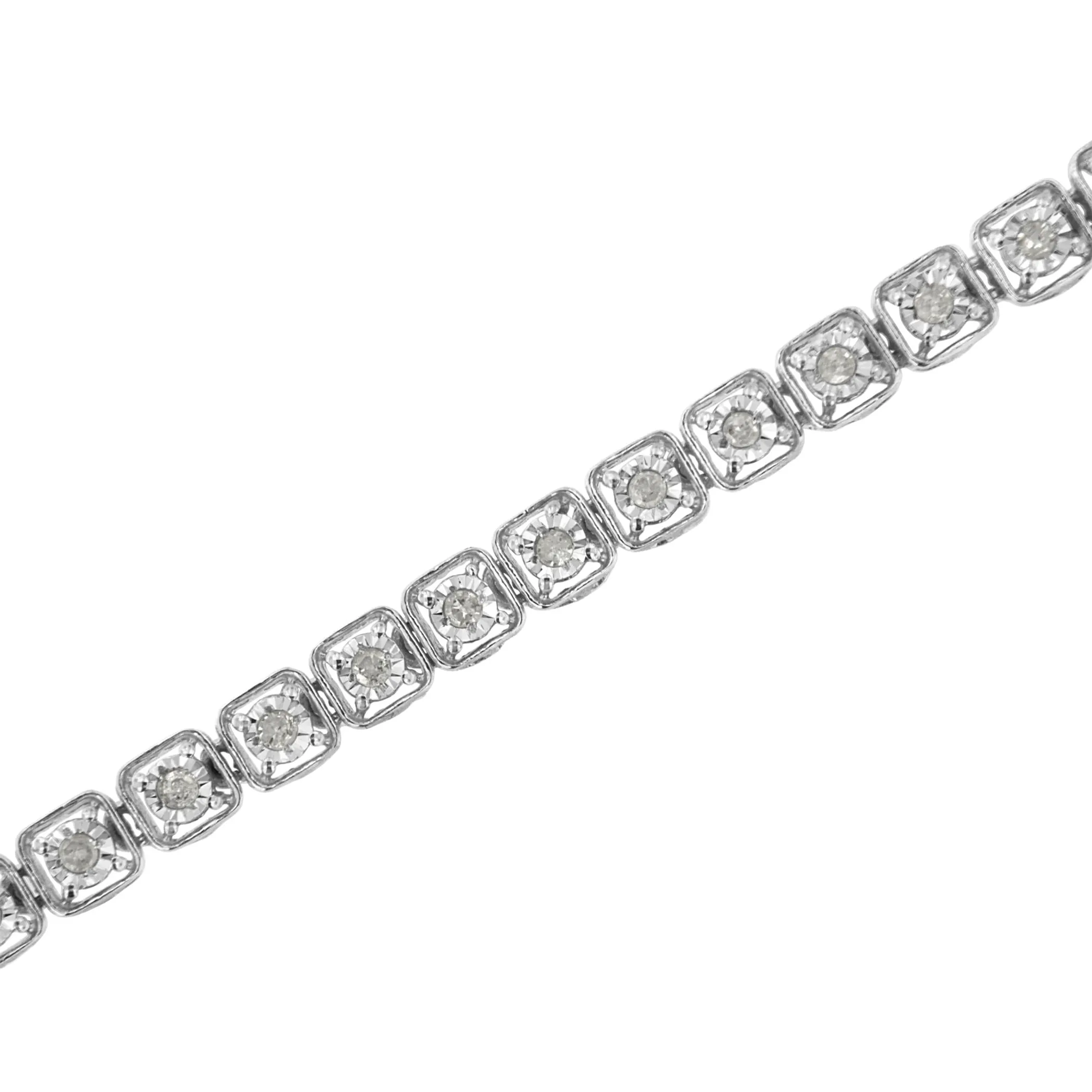 .925 Sterling Silver 1/2 cttw Miracle Set Diamond Box Link Tennis Bracelet (I-J Color, I3 Promo Clarity) - Size 7.25"