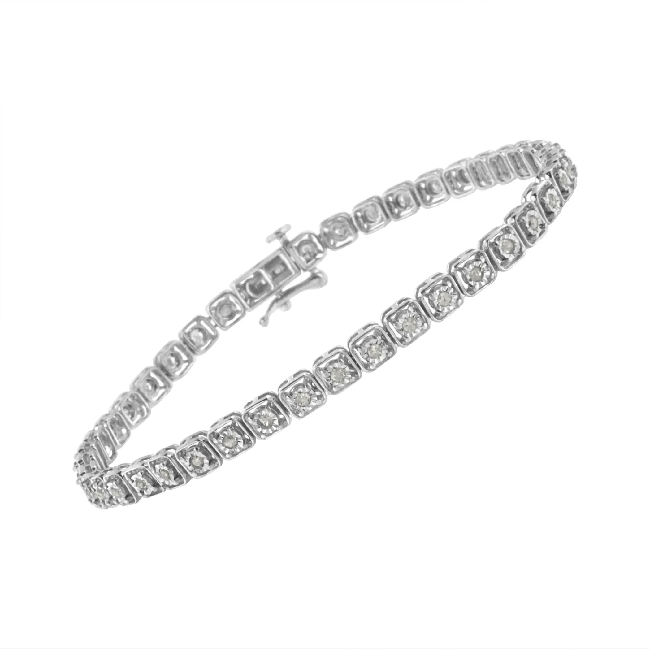 .925 Sterling Silver 1/2 cttw Miracle Set Diamond Box Link Tennis Bracelet (I-J Color, I3 Promo Clarity) - Size 7.25"