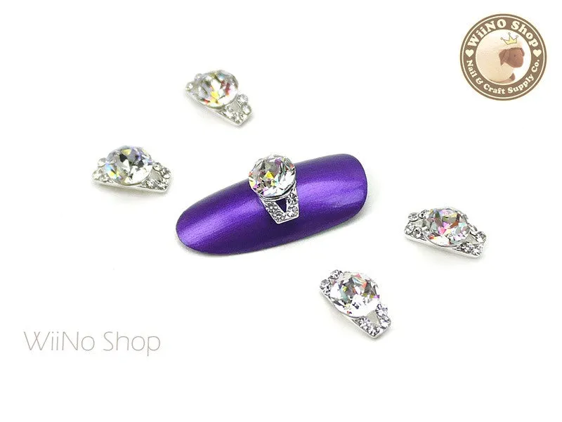 AB Clear Crystal Diamond Ring Nail Metal Charm - 2 pcs