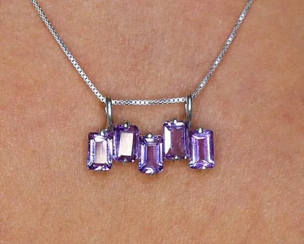 Amethyst Baguette Necklace - Genuine Amethyst Pendant - Asymmetric Amethyst Pendant