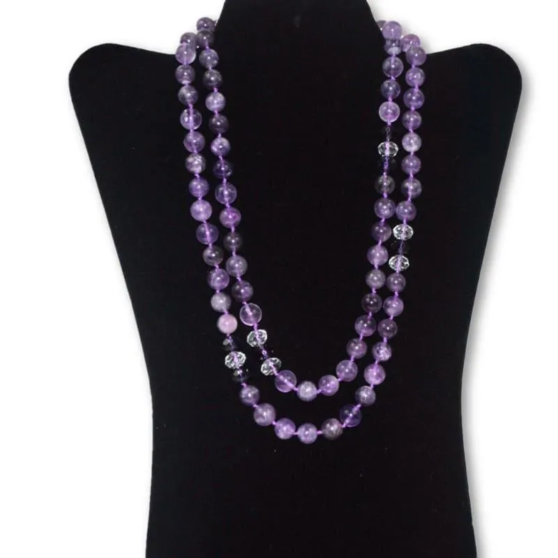 Amethyst Gemstone with Rhinestones Beaded Women's Necklace.