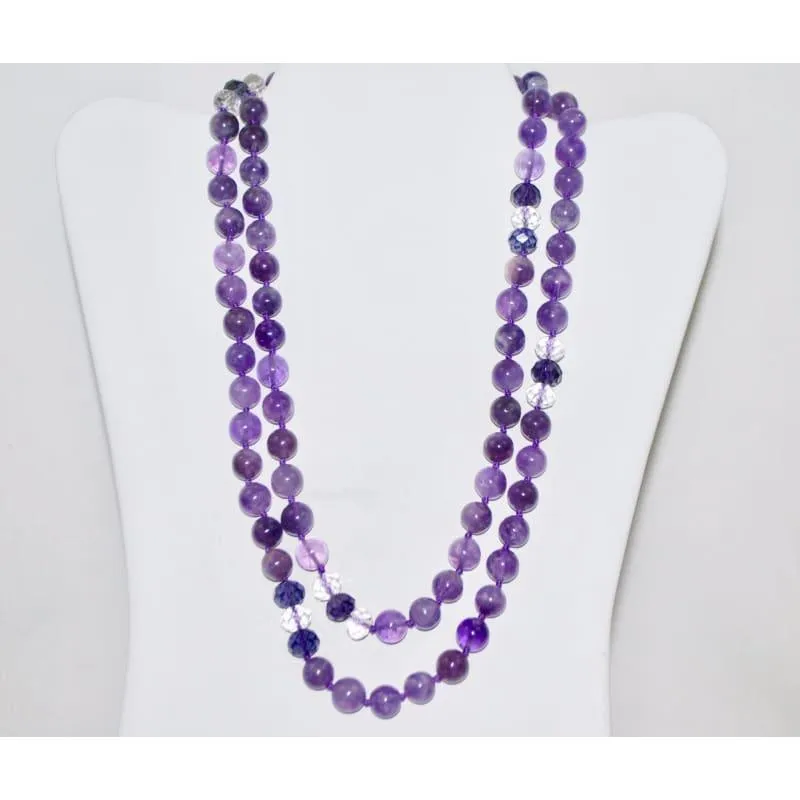 Amethyst Gemstone with Rhinestones Beaded Women's Necklace.