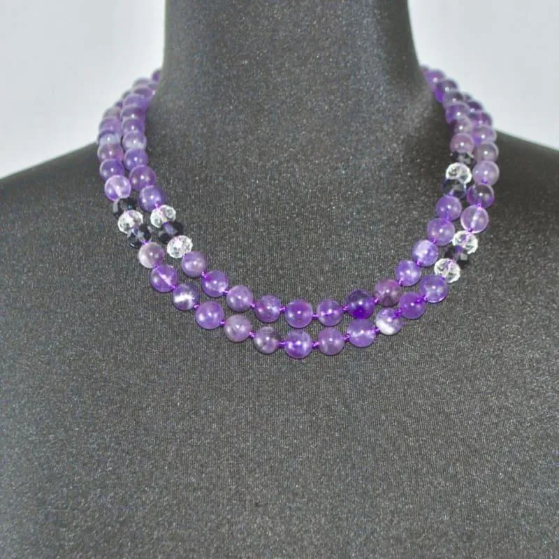 Amethyst Gemstone with Rhinestones Beaded Women's Necklace.